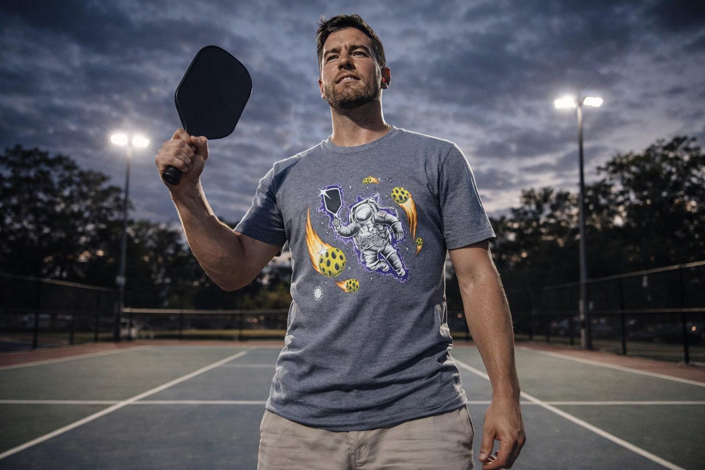 Cosmic Pickleball Astronaut Hand-Drawn Tee