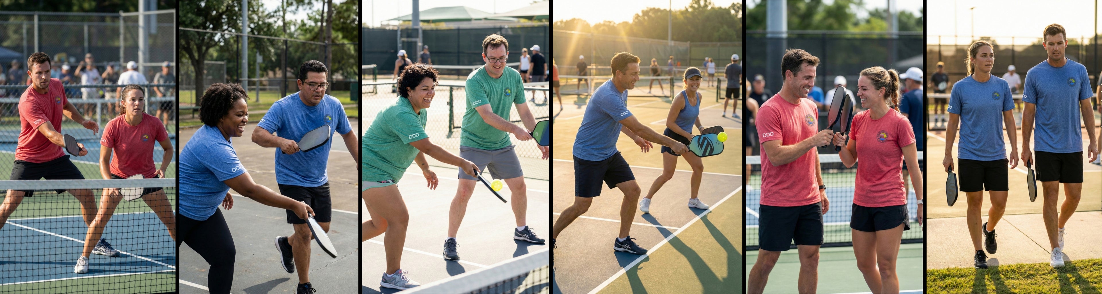 Collage of people playing tennis on a court